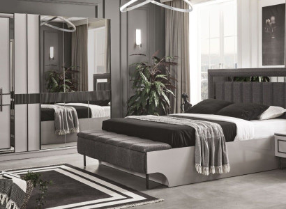 Schlafzimmer Set Komplettes Bett 2x Nachttische Kleiderschrank Luxus Möbel